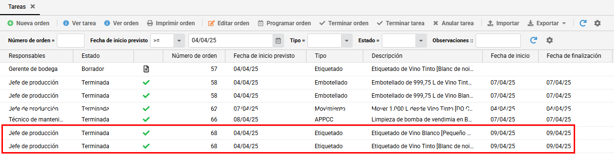 terminar orden 10