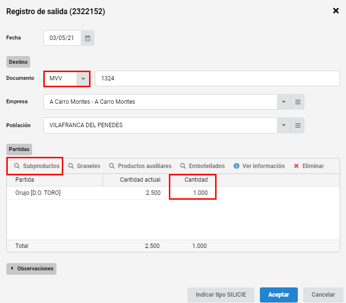 Salidas producto 11