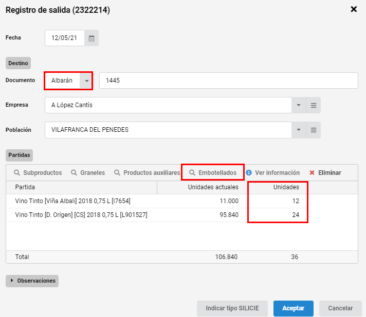 Salidas producto 9
