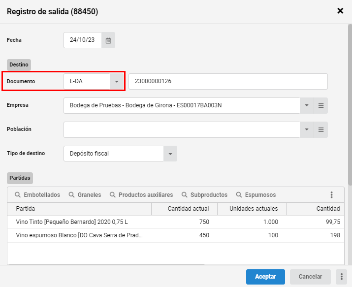 salidas producto 10